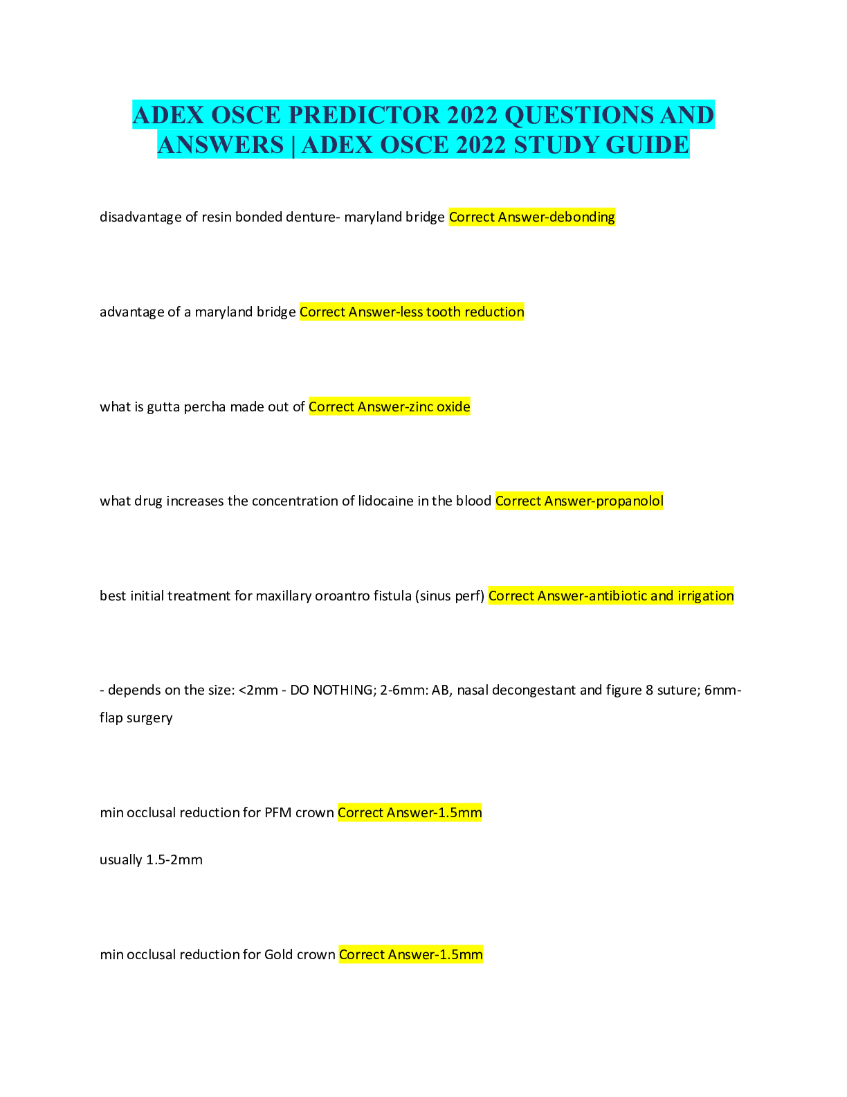 Preview of ADEX OSCE PREDICTOR 2022 QUESTIONS AND ANSWERS | ADEX OSCE 2022 STUDY GUIDE